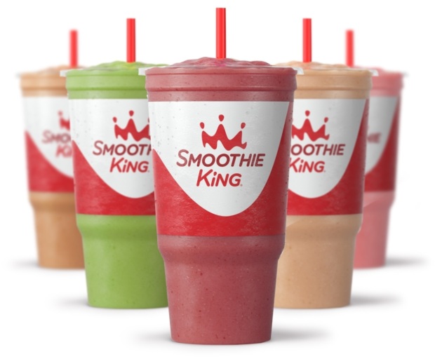 five 32 ounce smoothies lined up