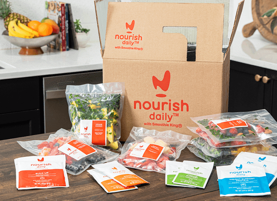 Nourish Daily Smoothie Subscription box with packaged ingredients